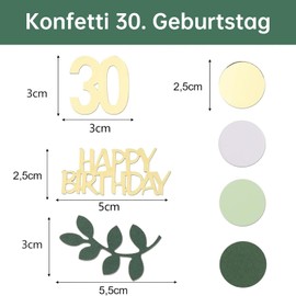 GoldRock Confetti 30th Birthday Decoration 2.5-5.5 cm, Table Decoration 30th Birthday Women Men, 30s Confetti Birthday Green, 30th Birthday Decoration Confetti, Decoration 30th Birthday Man Woman,