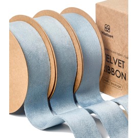 Vitalizart Dusty Blue Velvet Ribbon Set 1 Inch Double Faced for Christmas Ornaments Gift Wrapping 15 Yards Wreath Decoration Bows Making Holiday Crafts