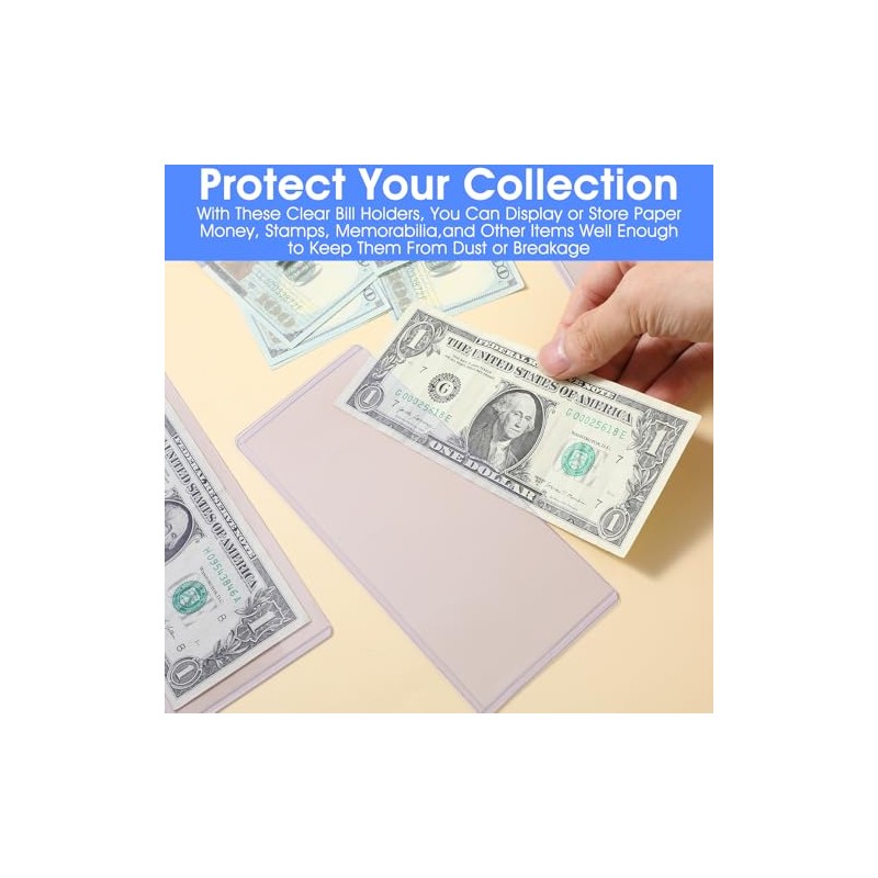 80 Pack Clear PVC Money Holders, 6.9x2.95 Inch Top-Load Currency
