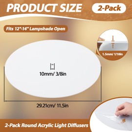 Retisee 2 Pcs Round Lamp Shade Diffuser 11.5" Diameter with 3/8" Center Hole White Acrylic Disc Lamp Diffuser for Drum Style Lampshades Pendants Softening Light