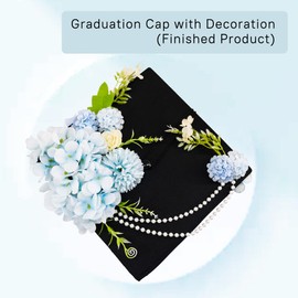GraduationMall Matte Graduation Cap with Blue Flower Decoration for High School & Bachelor Adult Graduation Gifts
