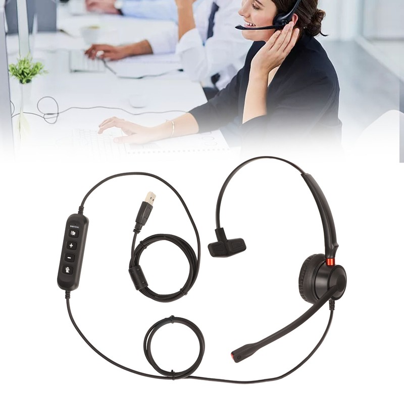 USB Business Headset ENC Noise Cancelling Single Sided Wired PC