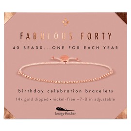 Lucky Feather 40th Birthday Gifts Women | Cute 14k Gold Dipped Beads Bracelet | Fabulous Forty Milestone Bracelet | 40th Birthday Bracelets For Women | Adjustable 7"- 8" Cord | 40 and fabulous