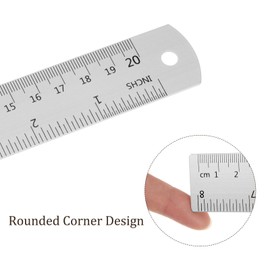 Kozelo 2Pcs Metric English Ruler - [20cm 8 Inch] Aluminum Measuring Metal Straight Ruler with Conversion Table for Office Manual Classroom Use, 28mm Wide