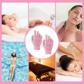 VALKYRIE 2Pcs Exfoliating Wash Gloves Dual Texture Bath Gloves for Shower Body Scrub Exfoliating Mitt Dead Skin Remover Exfoliator Mitten Natural Body Loofah Washcloth (2pcs Pink)