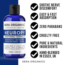 Neuropathy Nerve Relief Oil for Feet, Hands, and Legs – Soothing Blend with Frankincense, Myrrh, Peppermint, and Rosemary Essential Oils (100ml) – All-Natural, Made in The UK | Sera Organics