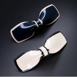 louyebh-Elegantes pinzas para el cabello Pasadores de resina para el cabello Estilo minimalista en blanco y negro brillante con broches de metal para el cabello Brillo para mujeres (Arco NO.2 2PCS)