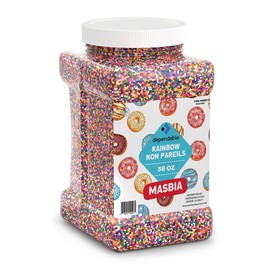 Dependable Food Rainbow Nonpareils – 38 Oz. Bulk Container - Gluten-Free, Kosher, Colorful Ball Sprinkles for Decorating, Cupcakes & More - Resealable Jar