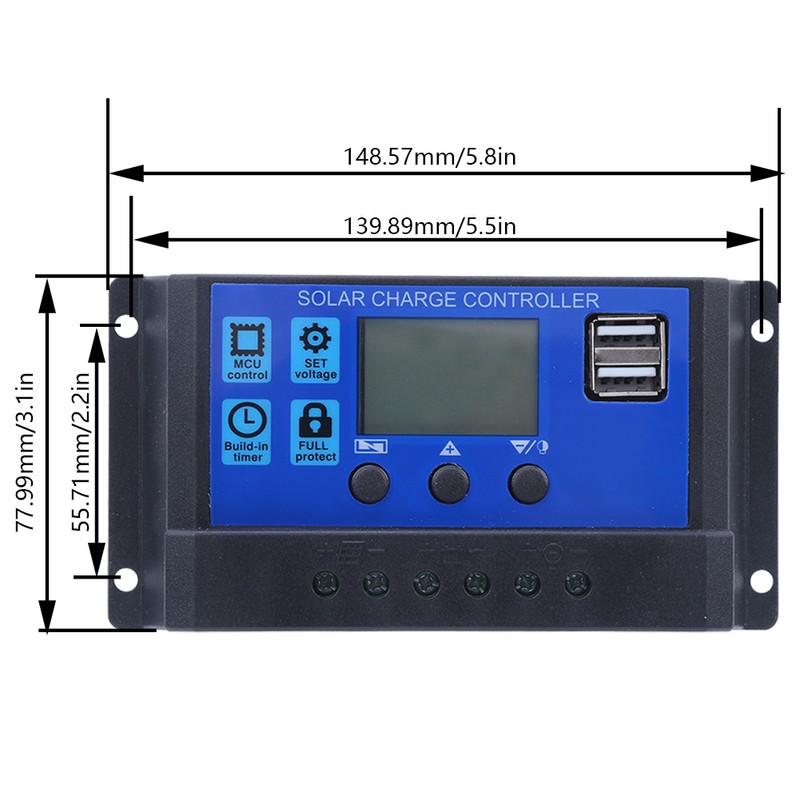 Solar Panel Controller LCD Display Battery Charge Control Dual USB