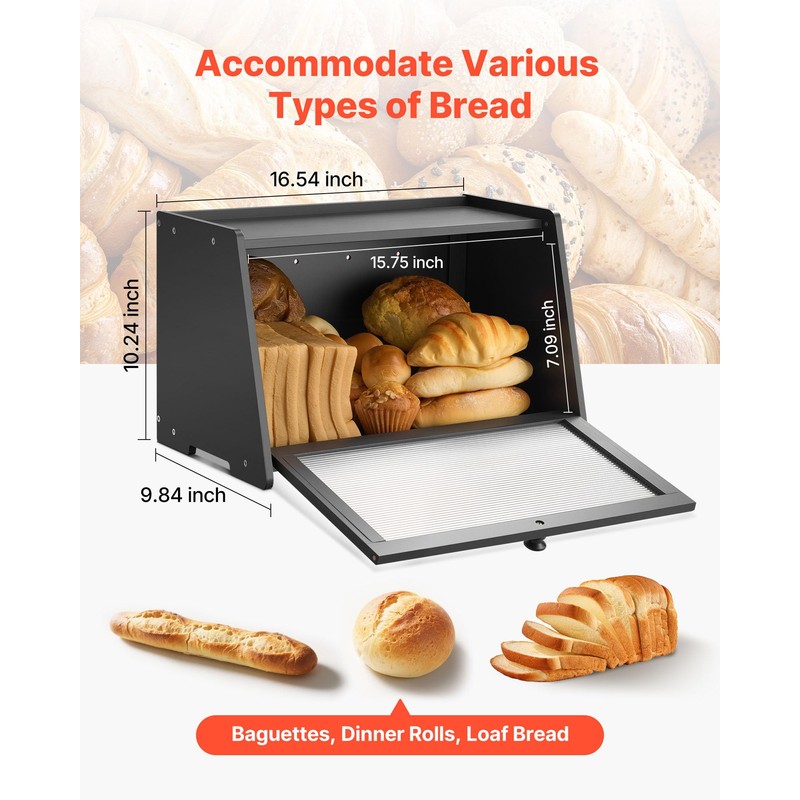 VEVOR Bread Box for Kitchen Counter, Large Capacity Bamboo Bread