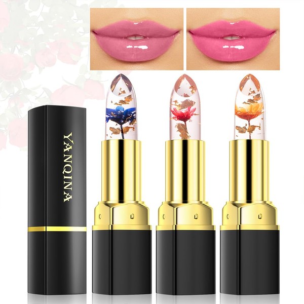 YANQINA Lipstick, Color Changing Lip, Color Changing Lipstick, Temperature Changing Color Lipstick, Golden Cover Lipstick, INS Fashion Lip Gloss, Crystal Jelly Lipstick 3.2g Lipstick 03# Gold Rose
