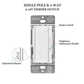 CHXICO 0-10V LED Dimmer Switch for 0-10V Dimmable LED Lights, Single-Pole or 3-Way, Wallplate Included, ETL Listed