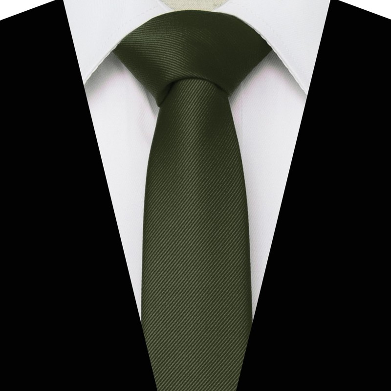 RBOCOTT 2.4" Olive Green Skinny Tie for Men Slim Necktie(12)