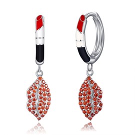 Lip Earrings Sterling Silver Lip Hoop Earrings Red Lip Jewellery Gifts for Women Girls