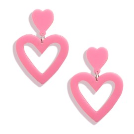 Valentines Day Earrings Hot Pink Earrings for Women Double Heart Dangle Drop Earring Love Heart Dangle Earrings Gifts for Girlfriend Valentines Day Gifts 2024(Pink B)