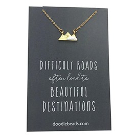 Mountain Necklace, dainty two tone gold & silver Mountain Necklace, Difficult Roads lead to beautiful destinations, with 16" - 18" Adjustable chain.