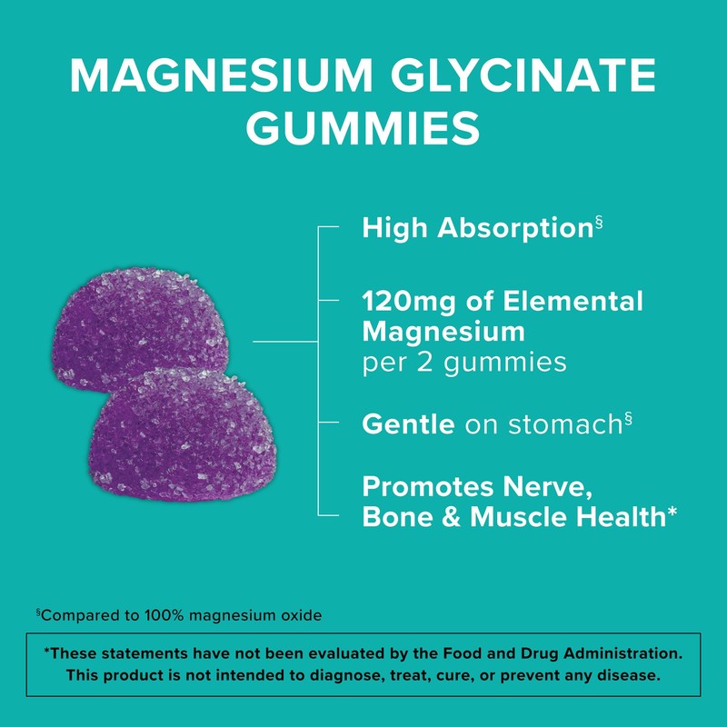 Qunol Magnesium Glycinate Gummies, 120mg of Magnesium Glycinate, High Absorption,