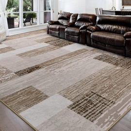 FlyDOIT Modern Geometric Patchwork Area Rug, 5x8 Beige Large Rugs for Living Room, Rockwood Collection Indoor Rugs for Bedroom, Throw Carpet Floor Decor for Entryway Dining Room Office Nursery