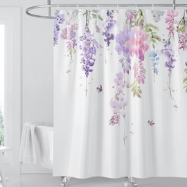 BANLMEYD Floral Shower Curtain Mould Proof Resistant Waterproof Bathroom Curtains with 12 hooks Quick-Drying Weighted 180x180cm (71x71Inch) Polyester Shower Curtains for Bathroom Wet Room Tub