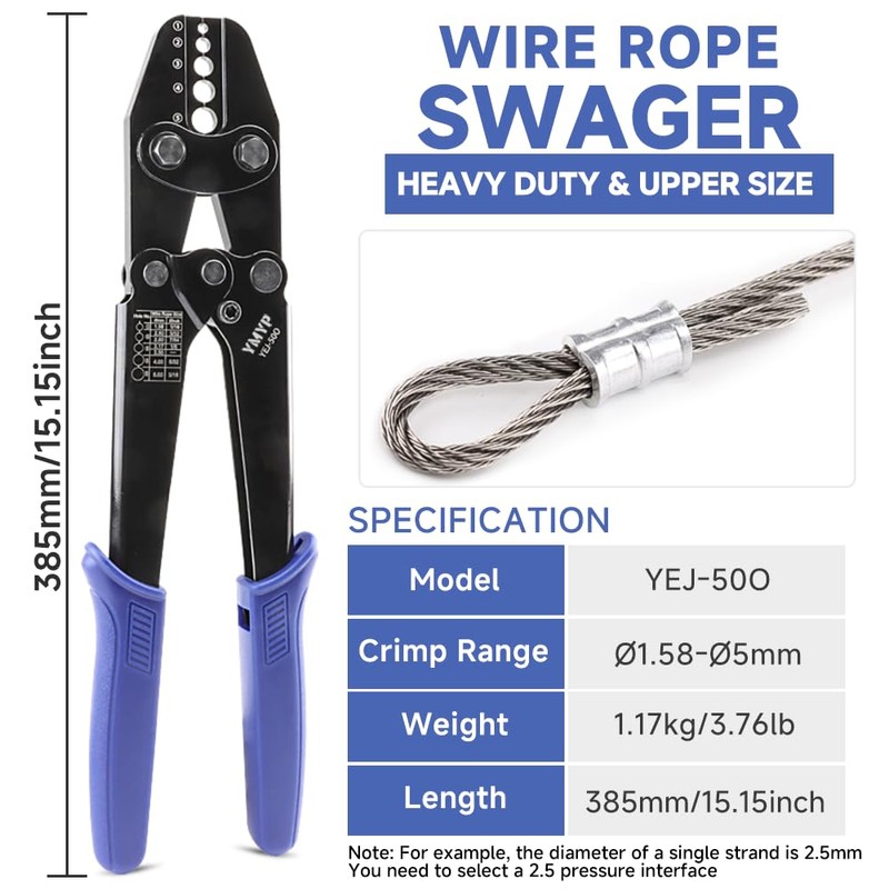 YMYP Wire Rope Crimping Tool, Ferrule Swaging Tool for Aluminum