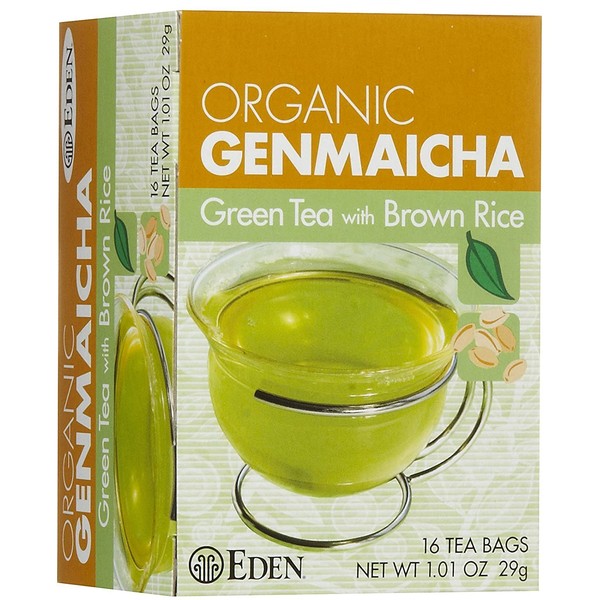 Eden Organic Green Tea with Brown Rice, Traditional Genmaicha, Tea Bags, (1.01 OZ) 16 ct Boxes