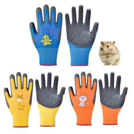 Neglance Kids Hamster Anti-bite Gloves,Small Pet Scratch Proof, Children Gardening Gloves,3 Pairs with cute print (S AGE>10)