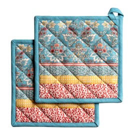 Maison d' Hermine Pot Holders Set 100% Cotton Heat Resistant Potholders 8" x 8" Hot Pads with Loop BBQ, Cooking, Baking, Grilling, Kitchen, Handling Hot Pans Spring/Summer (Pack of 2, Marquise)