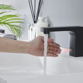 Automatic Sensor Touchless BathroomSink Faucet Hot and Cold Mixer Sensor Faucet with Control Box Vanity Faucets Hands Free Bathroom Water Tap with Control Box,Matte Black