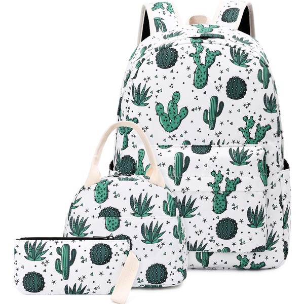 School Backpacks for Girls Teen, Kids Backpack with Lunch Bag Cactus Bookbag Set (Y075-Cactus)