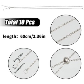 SUNNYCLUE 1 Box 10 Pack 24 Inch/0.6m 2mm Slider Necklace Chains Silver Necklace Chain Bulk Stainless Steel Adjustable Necklace Chains Ball Bead Findings for jewellery Making Supplies DIY Women Necklac