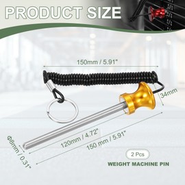 YELARXI Weight Stack Pin, Weight Gym Pin Strength Training Equipment Replacement with Pull Rope, 0.3 x 4.7 Inch Fit for Commercial Home Gym Club Machine Accessories (2 Pack, Gold)