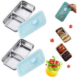 Stainless Steel Snack Containers, Grab and Go Snack Containers Reusable, Dishwasher- Double Condiment with Lids, For Travel and Outdoor Camping (2pc)