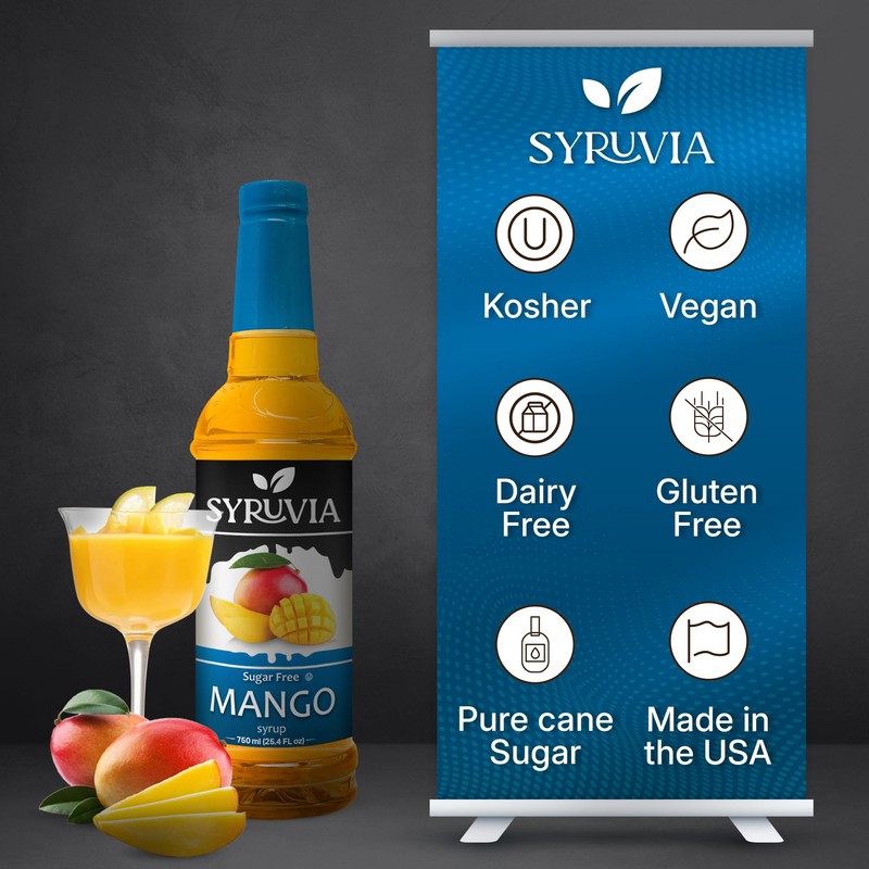 Syruvia Sugar-Free Mango Syrup, Flavored Syrup for Drinks, Cocktails, Lemonades,