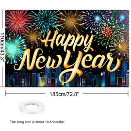 HOWAF New Year's Eve Decoration 2023 New Year Banner, Extra Large Happy New Year Banner, New Year's Eve Fabric Photo Background Banner for Indoor, Outdoor, New Year Decoration, 2023 New Year's Eve