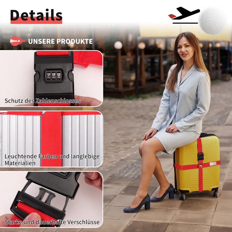 Cross Suitcase Strap with Combination Lock, Eye-catching Suitcase Strap with
