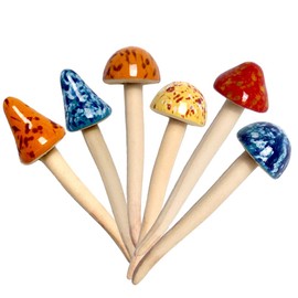 Greefun Mushroom Outdoor Decor 6pcs Colorful Ceramic Mushroom Home, Garden, Planters, Yard, Lawn Ornaments Stakes (5.12inch)