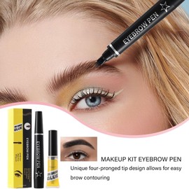 Microblading Eyebrow Pen,Long-Lasting Waterproof Brows Pencil - 4-Prong fork Eyebrow Makeup Liquid Pen with Eyebrow Gel for Natural Hair-Like Brows for Women