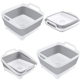 2 Packs Collapsible Dish Basin 2.4Gal Bottle Washing Basin Collapsible Wash Basin for Baby Bottles Portable Camping Sink with Drain Plug Plastic Space-Saving Dish Tub for RV Kitchen Beverage Tub