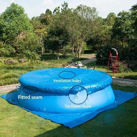 Round Pool Cover - Inflatable Above Ground Pool Cove, Dustproof Waterproof Prevent Leaves, Dustproof Pool Cover with Ventilation Holes and Drawstring Design (Blue, 6 FT)