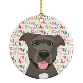 Caroline's Treasures Pit Bull Blue #3 Christmas Ceramic Ornament Christmas Tree Hanging Decorations for Home Christmas Holiday, Party, Gift, 3 in, Multicolor
