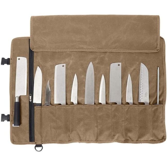 Chefs Knife Bag(11 Slots), Knife Roll for Kitchen Knife Tools Up To 18.8”, Heavy Duty Waxed Canvas Japanese Knife Set Case, Portable Travel Tool Roll Pouch for Meat Cleaver, Knife Sharpener