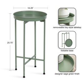 Kate and Laurel Celia Round Metal Foldable Tray Accent Table, 14x14x26, Green