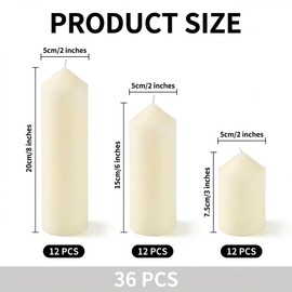 Cmoott 36 Pcs Individually Wrapped Pillar Candles Bulk, 2x3 2x6 2x8 Inch, Unscented Dripless Smokeless, Hurricane Candles for Wedding Party, Spa, Home Decor (36 Ivory Pointed-tip, 2 x 3/6/8 Inch)