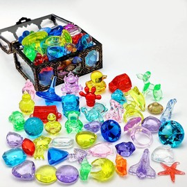 BBAOO Diving Jewels, 58 Acrylic Gemstones, Pool Gems, Diving Toy for Children, Diving Toy Gemstones, with Transparent Treasure Chest for Children, Girls, Boys