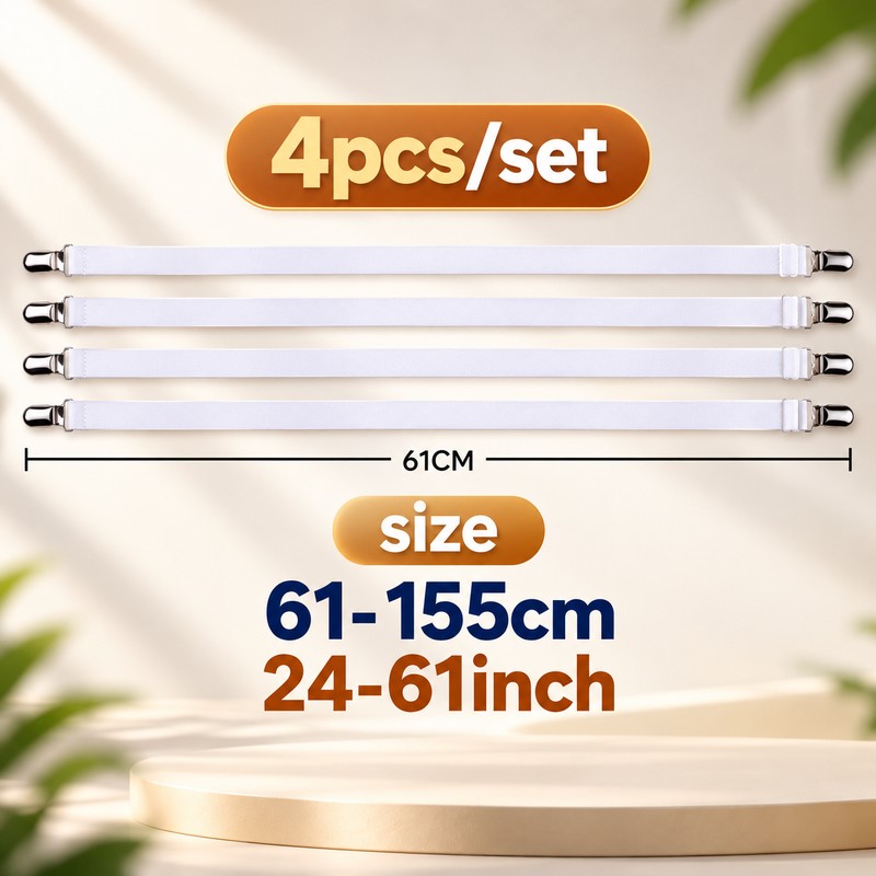 Adjustable Bed Sheet Fastener Straps, 4-Pack Elastic Sheet Grippers with