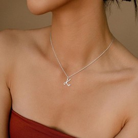 Yimofy Initial Necklace for Women Silver Plated Stainless Steel Women's Dainty Letter Necklace Tiny A-Z Initial Pendant Choker Necklace C