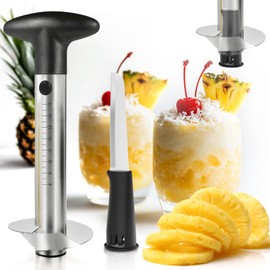 YYP Pineapple Corer and Slicer with Knife & Measurement Marks – Stainless Steel Pineapple Cutter for Perfect Pineapple Rings & Effortless Cutting Black