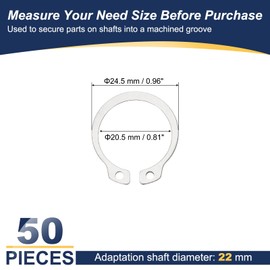 PATIKIL 24.5mm OD External Retaining Rings, 50 Pcs C-Clip Retaining Shaft Snap Rings 304 Stainless Steel External Circlip for Automobile Valve Equipment Bearings