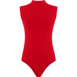 Hamishkane Ladies Polo High Neck Bodysuit Womens Plain Sleeveless Leotard Stretchy Party T-Shirt Top Red