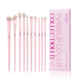Jessup Brush Set Makeup Eye Brush Eyeshadow Brush Set 10-Piece Pink Eye Makeup Brush Concealer Brush Premium Synthetic Eyeshadow Eyeliner Smudge Crease Blender Brush T496